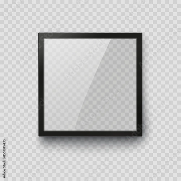 Obraz Screen or photo frame isolated on transparent background. Realistic square picture, photograph border. Vector glass black photoframe, display