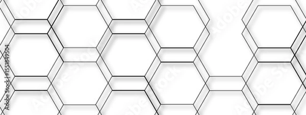 Fototapeta Abstract seamless geometric background with interconnected hexagons outlined in thin gray lines on a white backdrop. Clean, modern, and minimalistic, suitable for tech, scientific, or architectural