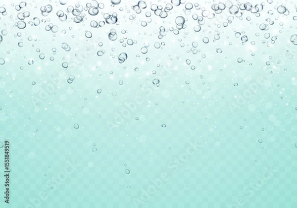 Obraz Bubbles underwater texture isolated on transparent background. Vector air, gas or oxygen under water. Realistic fizzy drink, soda effect pattern