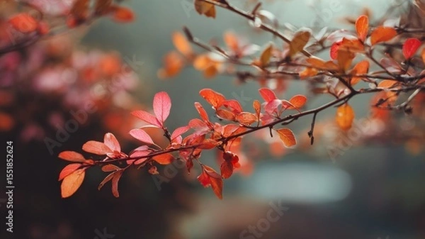 Obraz Mixed Autumn Foliage Urban Garden Branch Closeup Shallow Focus Diffused
