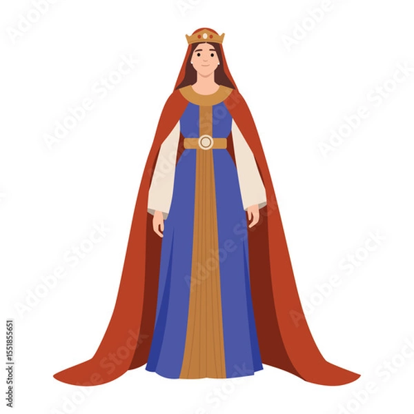 Fototapeta Byzantine Royal Woman in Traditional Attire. Flat vector illustration isolated on white background