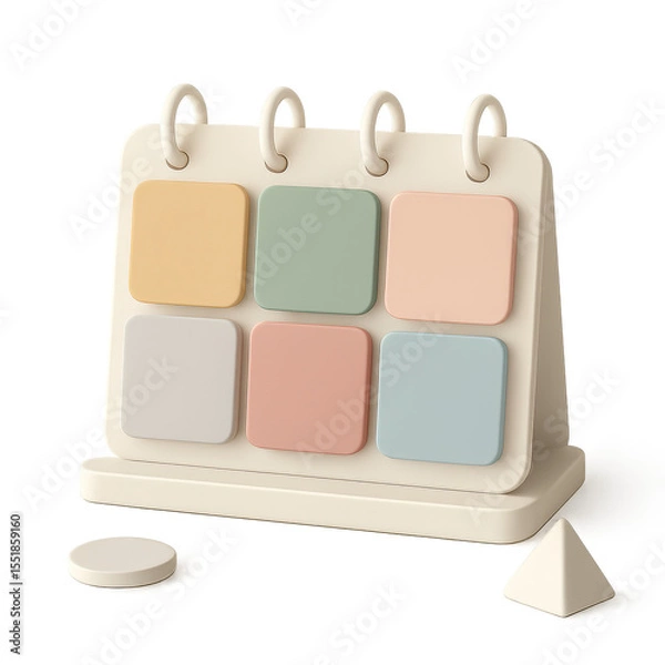 Fototapeta Abstract Pastel Calendar: A charming, 3D-rendered calendar in a palette of soft pastel colors, evokes a sense of organized structure and scheduled routines, perfect for any concept.