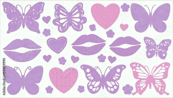 Fototapeta This collection features a groovy butterfly and hearts pattern with a distinctly feminine touch, showcasing a mesmerizing retro aesthetic blended with contemporary design elements suitable for