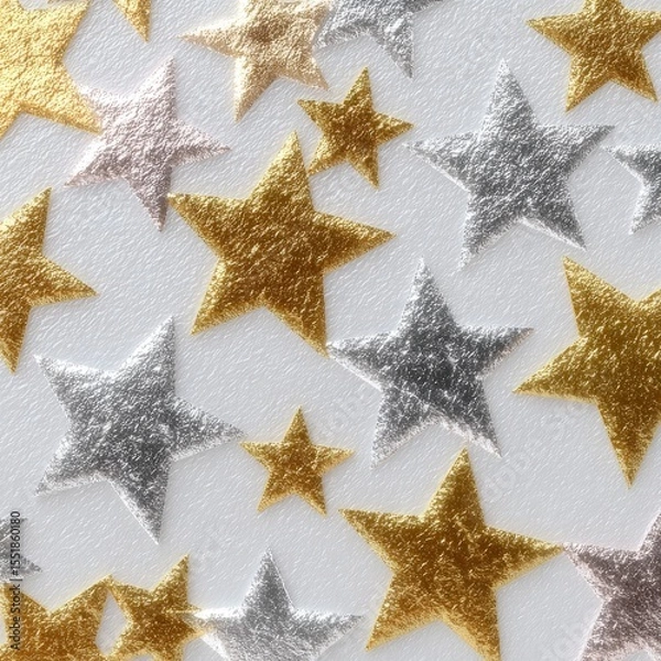 Obraz New Year card featuring a clean minimalistic design with an ivory background and a subtle grid pattern of small elegant gold stars