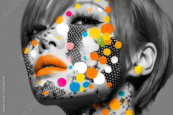 Fototapeta A woman's profile is depicted in a minimalist style with psychedelic elements