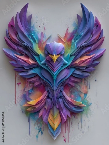 Obraz Abstract design featuring a bird with vibrant collage art, colorful patterns, and varied textures