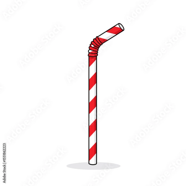 Obraz Red and White Striped Bendy Drinking Straw Cartoon Illustration on White Background