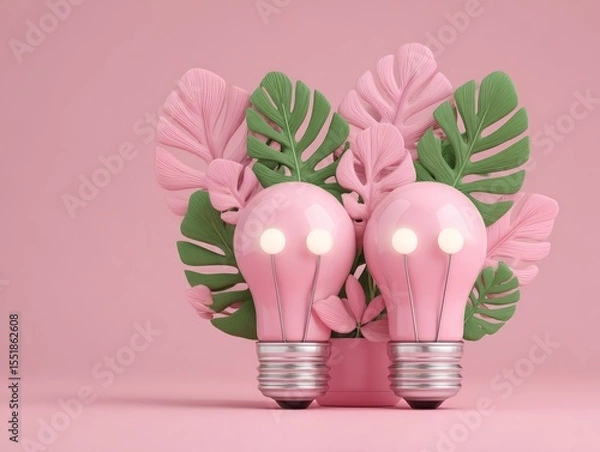 Fototapeta The depiction of light bulbs with leaves growing out of them illustrates the convergence of innovative business development and environmentally friendly practices