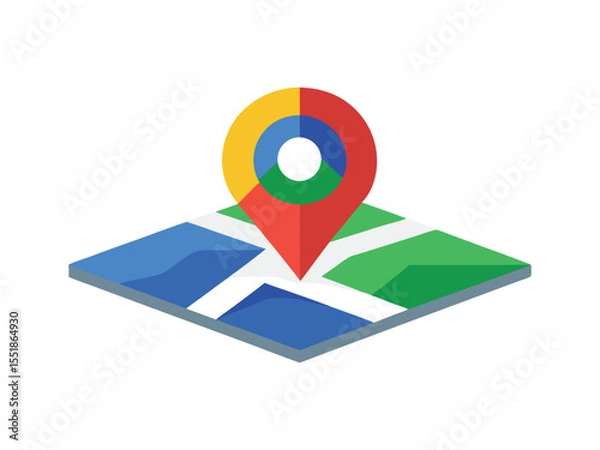 Obraz Google maps location pin icon on stylized isometric map isolated on white background
