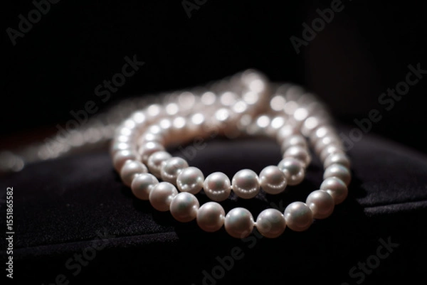 Fototapeta Exquisite pearls displayed elegantly on a velvet background enhancing their luster and timeless beauty
