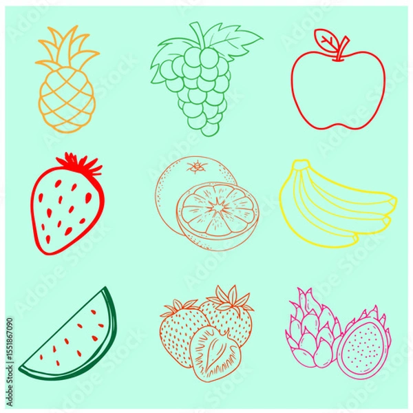 Fototapeta Fruit Mix Vector Set 4