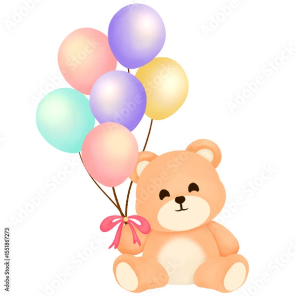 Obraz teddy bear with balloons