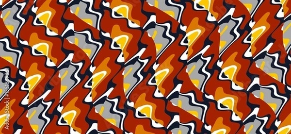 Fototapeta Abstract Psychedelic Wave Pattern in Warm Earth Tones with Retro Flowing Shapes and Dynamic Overlapping Curves. Illustration