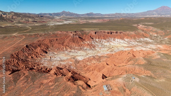 Fototapeta Aerial view of the impressive geological formations of the Valley of the Moon, Cusi Cusi, Jujuy, Argentina