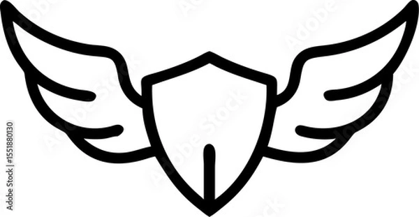 Fototapeta shield wings vector outline icon on white or transparent background. Military Solid Editable Icon
