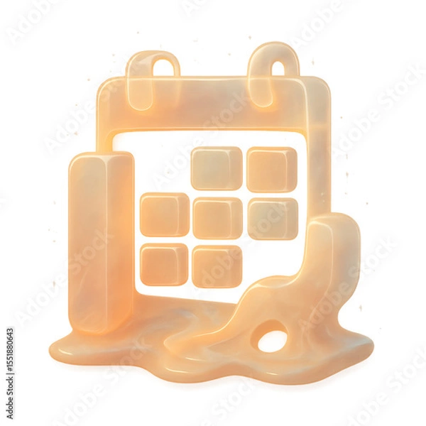 Fototapeta Melted Calendar Icon: A surreal and stylized image, a calendar icon appears to be melting, created with a smooth, glossy, and inviting material, the image evokes a sense of time.