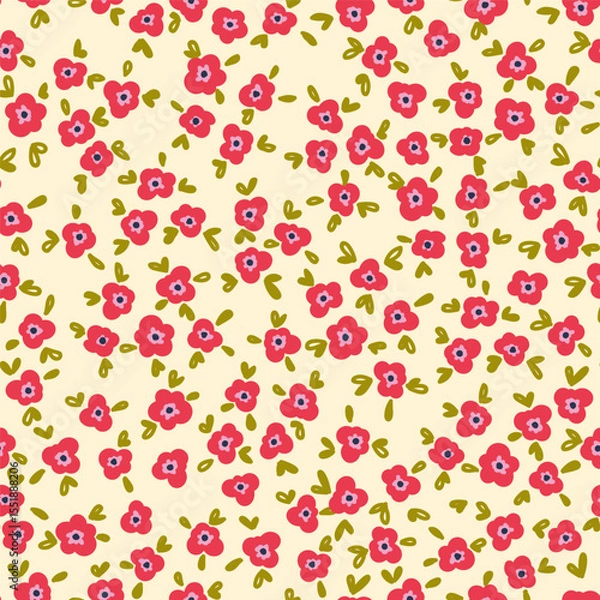 Fototapeta Coquette small flowers trellis seamless pattern. Preppy bouquets. Liberty style millefleurs texture