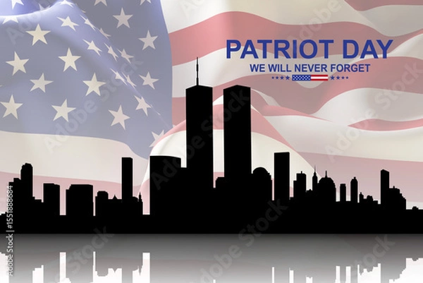 Obraz New York skyline silhouette with Twin Towers. 09.11.2001 American Patriot Day banner. NYC World Trade Center. 3d-rendering
