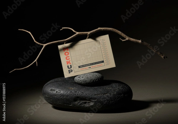 Fototapeta Personal Card Elegant Rock and Branch Scene Mockup