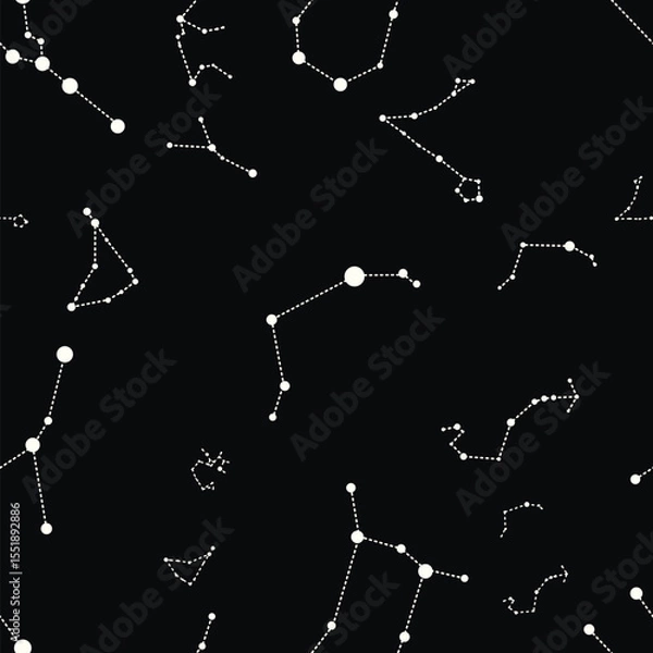 Fototapeta Seamless vector pattern of connecting constellation stars against a dark background, a celestial network perfect for space and astronomy themes