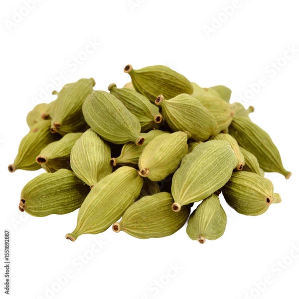 Obraz Pile of aromatic green cardamom pods, a culinary spice ingredient on transparent background