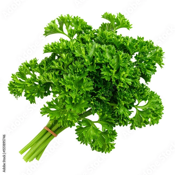 Obraz Fresh curly parsley herb bundle, aromatic garnish, culinary ingredient on transparent background