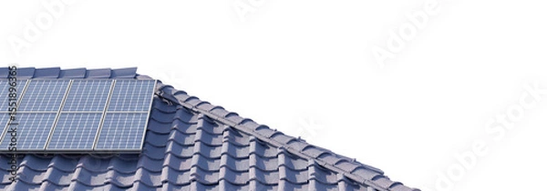 Fototapeta House rooftop featuring solar panel array, isolated on transparent background. 3D illustration.