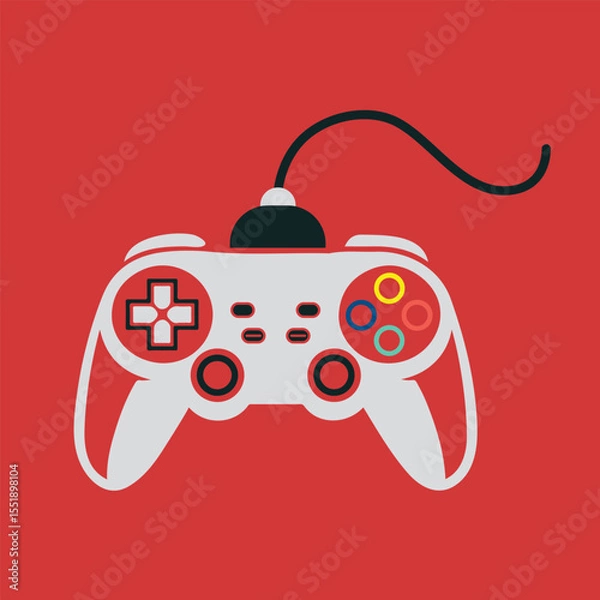 Obraz Gamepad, Joystick video game controller Vector illustration with colorful buttons, perfect for gaming, children's, playful projects.