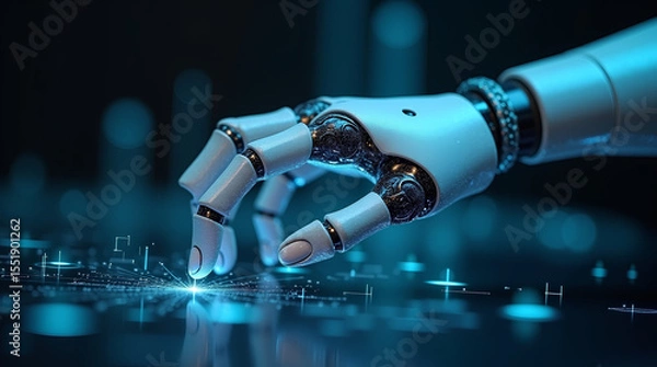 Fototapeta Robotic hand interacting with holographic UI