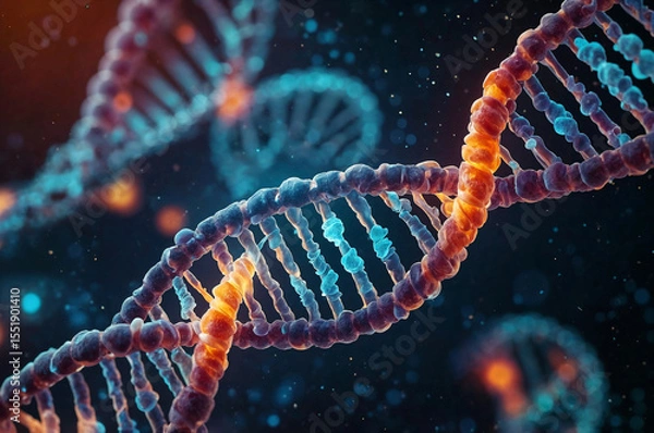 Fototapeta Artificial intelligence is studying glowing double helix DNA structure