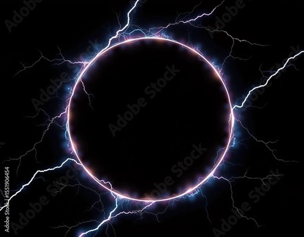 Fototapeta Electric ring: Abstract energy circle with lightning bolts against dark backdrop