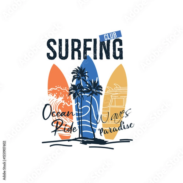 Fototapeta Surfing Club Ocean Ride Surf boards vector graphic design