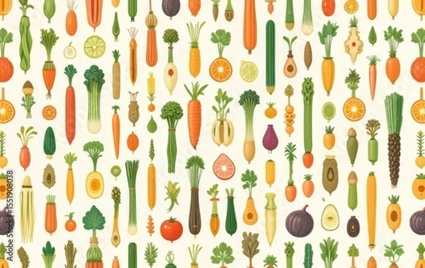 Fototapeta Whimsical Vegetable Pattern with Creative Shapes