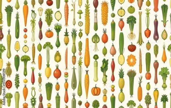 Fototapeta Whimsical Vegetable Pattern with Creative Shapes