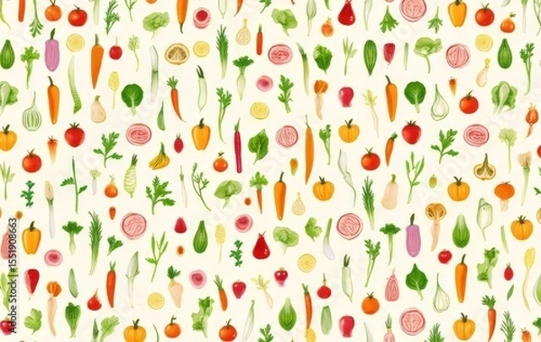 Fototapeta Whimsical Vegetable Pattern with Creative Shapes