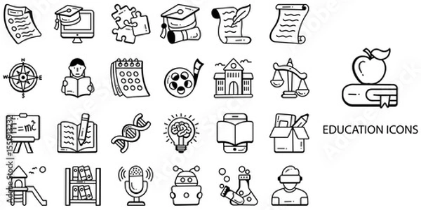 Obraz Education simple concept 24 hand drawn icons set. Vector illustration.	