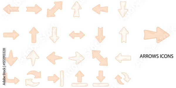 Obraz Arrows simple concept 24 hand drawn color icons set .Vector illustration.	