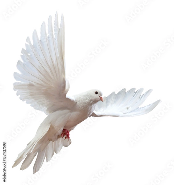 Fototapeta White Dove in Mid-Flight with Wings Fully Spread on Isolated Background