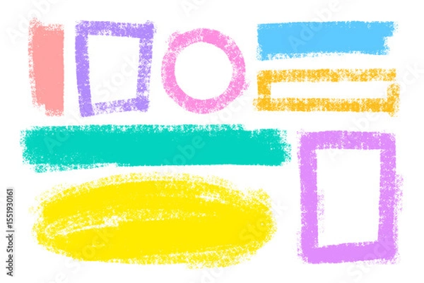 Fototapeta Colorful brush strokes and shapes. Paint brush hand drawn vector design elements. Artistic textured shapes for backgrounds.