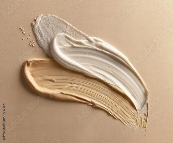 Fototapeta Serum and cream on beige background. Textures