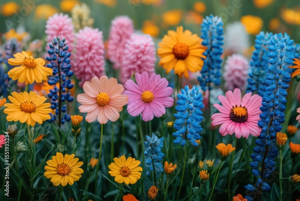 Fototapeta Colorful flowers in a field.