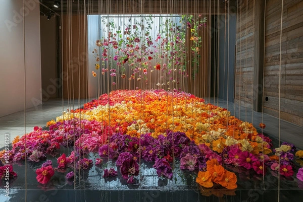 Fototapeta Large display of colorful flowers in a room.