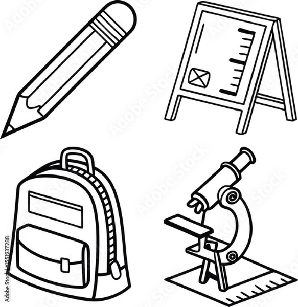 Obraz "Education and School Line Icons Featuring Backpack, Pencil, Blackboard, and Microscope"