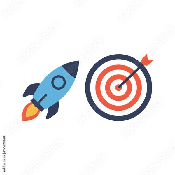 Obraz flat vector icon, Rocket with Target icon, suitable for infographic and app design