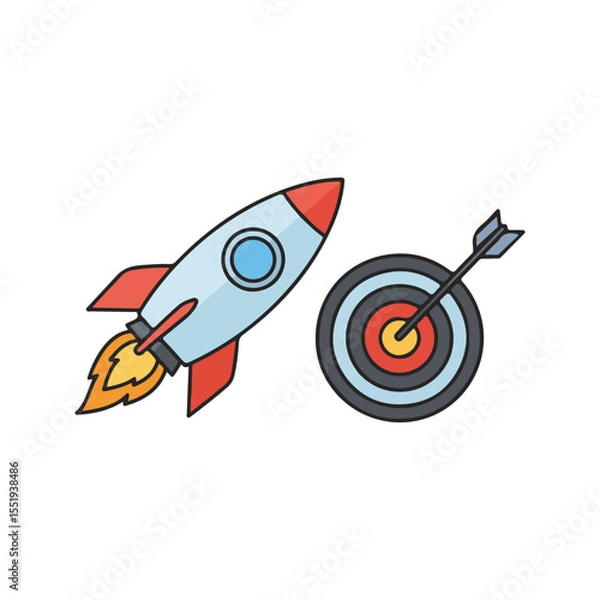 Obraz flat vector icon, Rocket with Target icon, suitable for infographic and app design