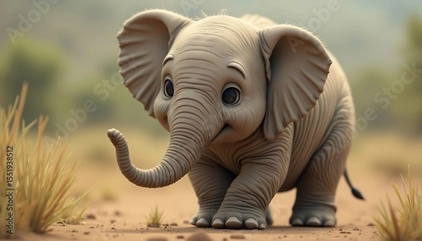 Obraz Cartoon Elephant Walking on a Path