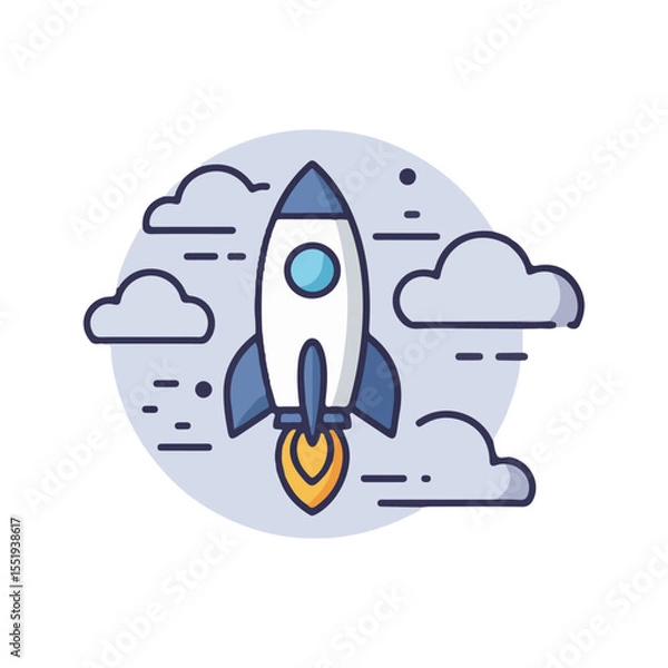 Obraz flat vector icon, Rocket with cloud icon, suitable for infographic and app design