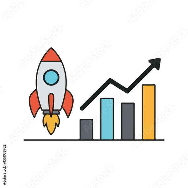 Obraz flat vector icon, Rocket Graph Up icon, suitable for infographic and app design