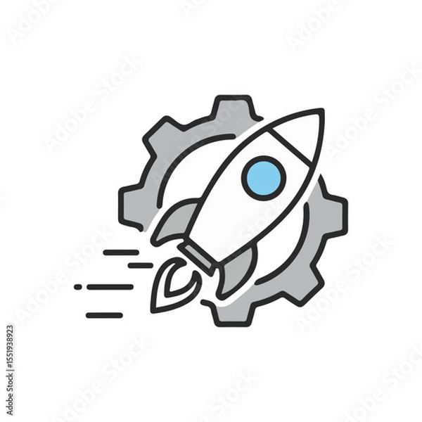 Obraz flat vector icon, Rocket in gear cog icon, suitable for infographic and app design