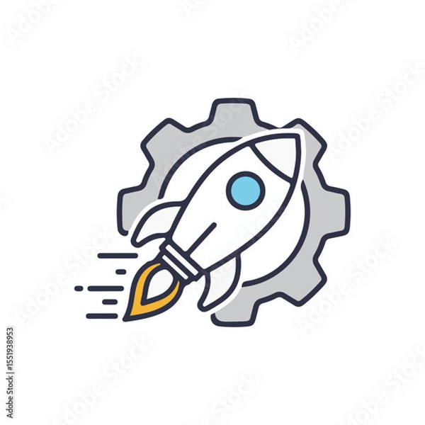 Obraz flat vector icon, Rocket in gear cog icon, suitable for infographic and app design